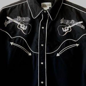Express Rider black cowboy shirt with Guitars 🎸